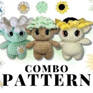 Flower beastie plush pattern set with three character toys and floral styling