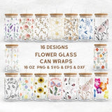 Flower  Glass Can Bundle | Wild Flowers 16Oz Libbey Glass Can Wrap  | Svg Files for Cricut & Silhouette Cameo | Glassware svg