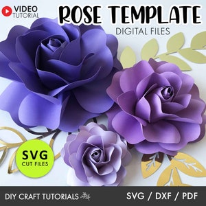 Set of 3 purple 3D paper rose flowers with layered petal design