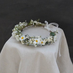 Daisy Baby Breathing Dry Flower Crown, Bohemian Wedding Dry Flower Crown, Eucalyptus Leaf Wedding Bride Crown, hair comb baby breathing comb
