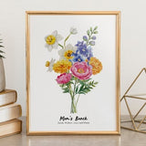 Personalised Birth Flowers Mum's Bunch Print - Grandma's Bunch - Mother's Day Gift - Personalised Family Print