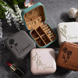 Engraved Jewelry Case With Birth Flower, Leather Jewelry Travel Case, Bridesmaid gift Jewelry Box, Birth Flower Jewelry Travel Case, Wedding