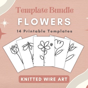 Floral knitted wire art template bundle with 14 printable flower patterns