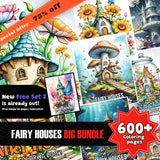 600+ Fairy Houses Coloring Book, Big Collection, Printable PDF, Fantasy Coloring, Grayscale Coloring Book for Adults and Kids