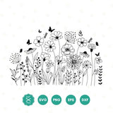 Wildflower Svg, Flower Meadow Svg, Butterfly, Floral SVG, Minimalist Flower Png, Wildflower Clipart, Sublimations, Botanical Garden png