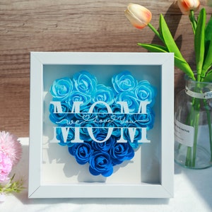 Customized Mother's Day photo frame gift, Custom Name Flower Heart Shadow Box, Handmade Rose Shadowbox, Mothers Day Gifts, Gift For Mom