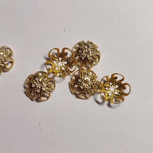 Gold-tone metal divider cup bead caps with textured detail, small jewelry findings