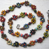 Daisy chain necklace, earthy colourful, seed bead necklace, layering flower chain, bead woven, beaded necklace, short floral, Boho hippie