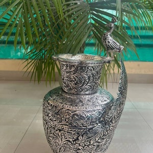 German Silver Flower Vase, Antique Peacock Big Vase, Home DŽcor Accent, Elegant Centerpiece, Entryway Decor, Free Express Delivery