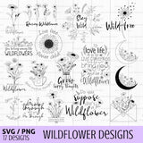 Wildflower svg, boho svg, wildflower quote svg bundle, wild and free svg, inspirational svg, floral svg, flower svg, field plants svg