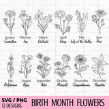 Birth month flower svg, birthday flower svg, Wildflower svg, Flower Botanical Clipart, Field plants svg, Hand drawn flowers svg