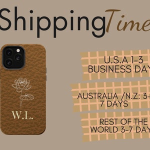 Brown MagSafe tough phone case with floral line art and initials detail