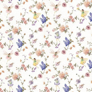 Dollhouse wallpaper sheet with floral fairy and butterfly pattern, light background