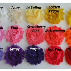 Chiffon rose flower trim with layered ruffle blooms in assorted pink, yellow, and purple tones