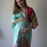 Mint Flowers on Shrubs Buttoned Empire Waist Dress Butterfly Sleeve Maternity Kaftan Maxi Pregnancy friendly Maternity Maxis Nursing Caftan