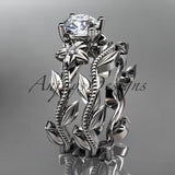 Unique Bridal Set Flower Engagement Ring Set White Gold Diamond Ring Floral Wedding Ring Diamond Engagement Set Wedding Ring Set