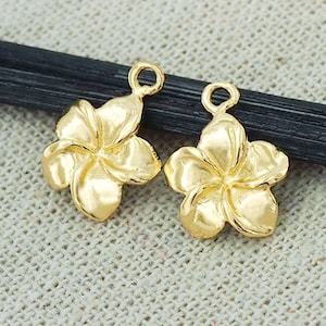 Gold vermeil plumeria flower charm, rounded petals with top loop, two shown