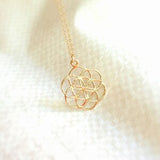 Flower of Life necklace Seed of Life charm Gold mandala sacred geometry jewelry Long necklace