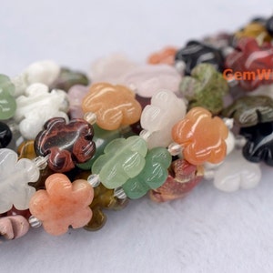 Multicolor gemstone carved flower beads on a strand