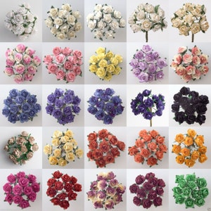 Set of miniature 15mm paper tea roses mulberry flowers, assorted colors for card craft