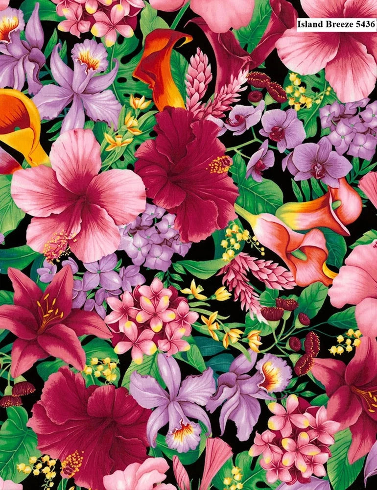 Island Breeze Bright Packed Flowers cotton Quilt fabric BTY TT  5436 Flowering Plants