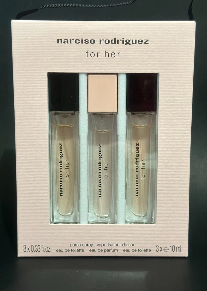 Narciso Rodriguez For HER purse spray perfume gift set 3x 10ml 3x 0.33oz Edp Edt EDT