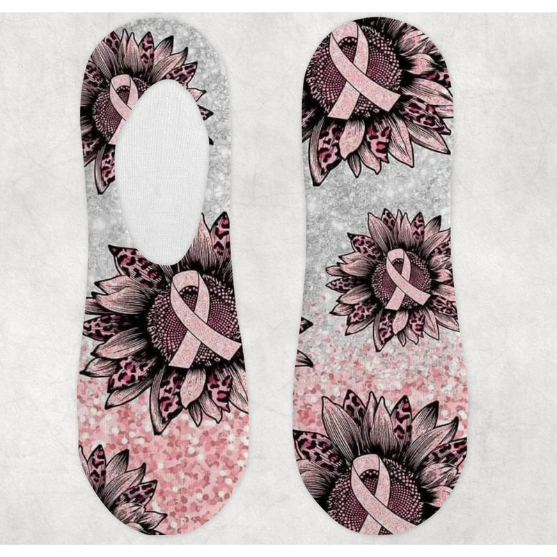 Floral ankle socks with pink ribbon and dark purple flower prints