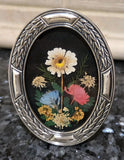 Vintage~Pressed Dried Flowers In Glass & Metal Oval Frame~__ Dried Flower