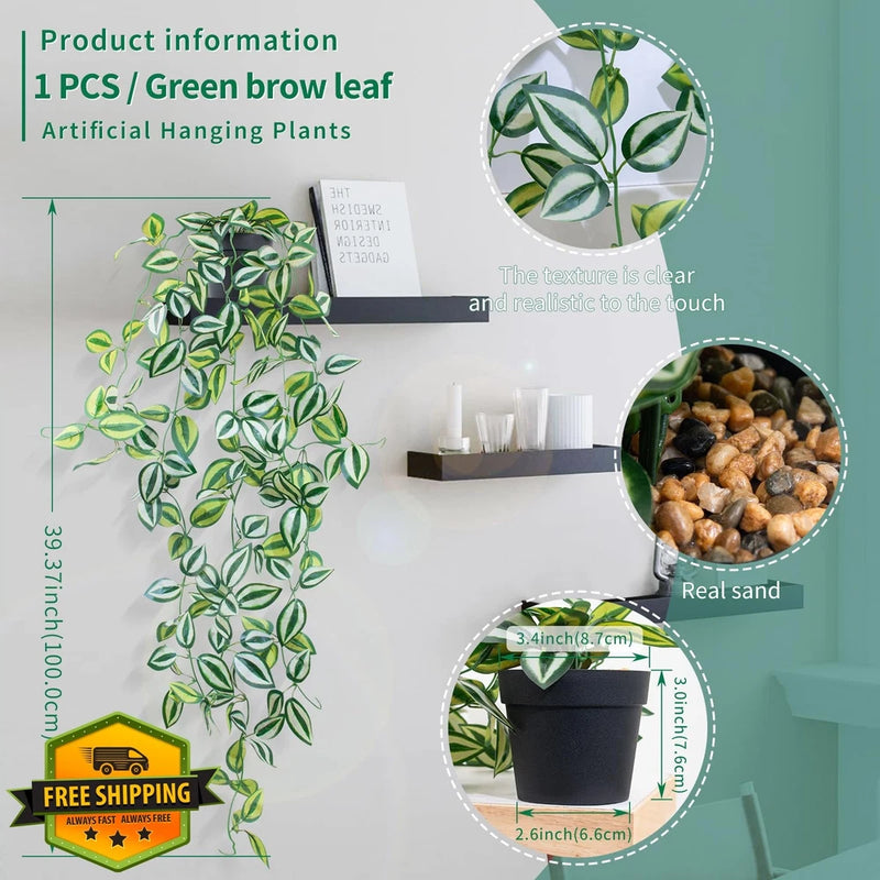 LOYWREE 3pk Fake Hanging Plants Black Pot Green Plant