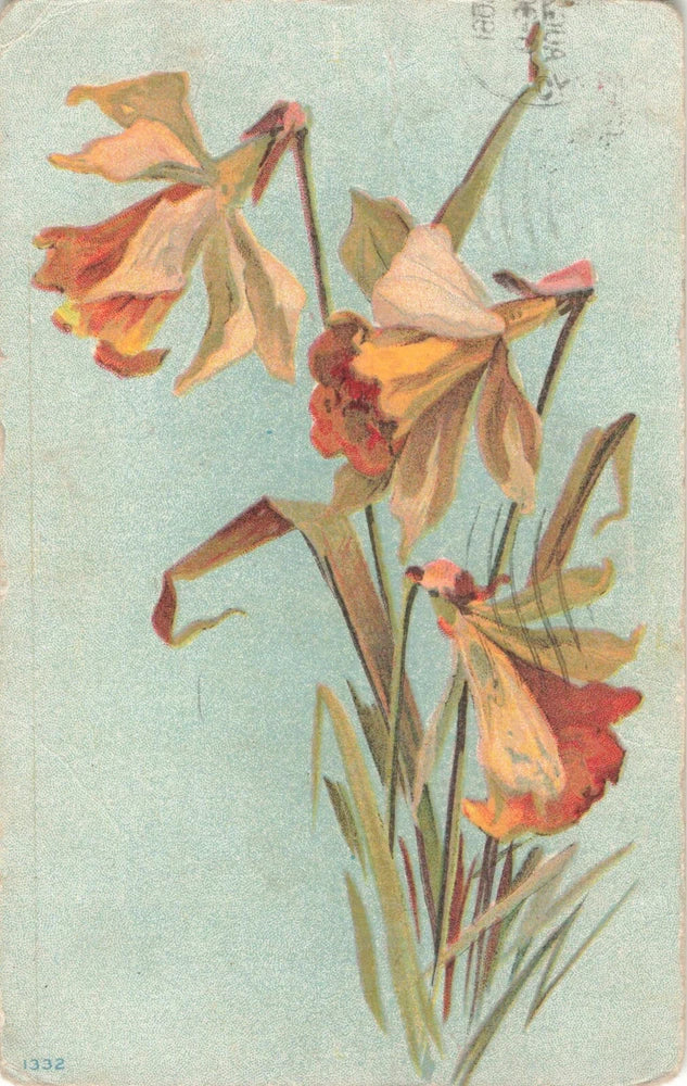 Orange lily flower postcard art with bouquet illustration
