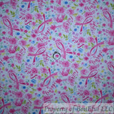 BonEful FABRIC FQ Cotton Quilt White Pink Ribbon Breast Cancer Flower Girl Lady Flowering Plants