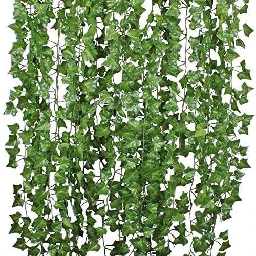Artificial Ivy Leaf GarlandsÊFor Home DŽcor, Festivals, Doors, Walls- Pack Of 12 Green Plant