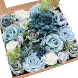 Dusty Blue Artificial Flowers Powder Blue Fake Roses Peony and Greenery Combo... Peony