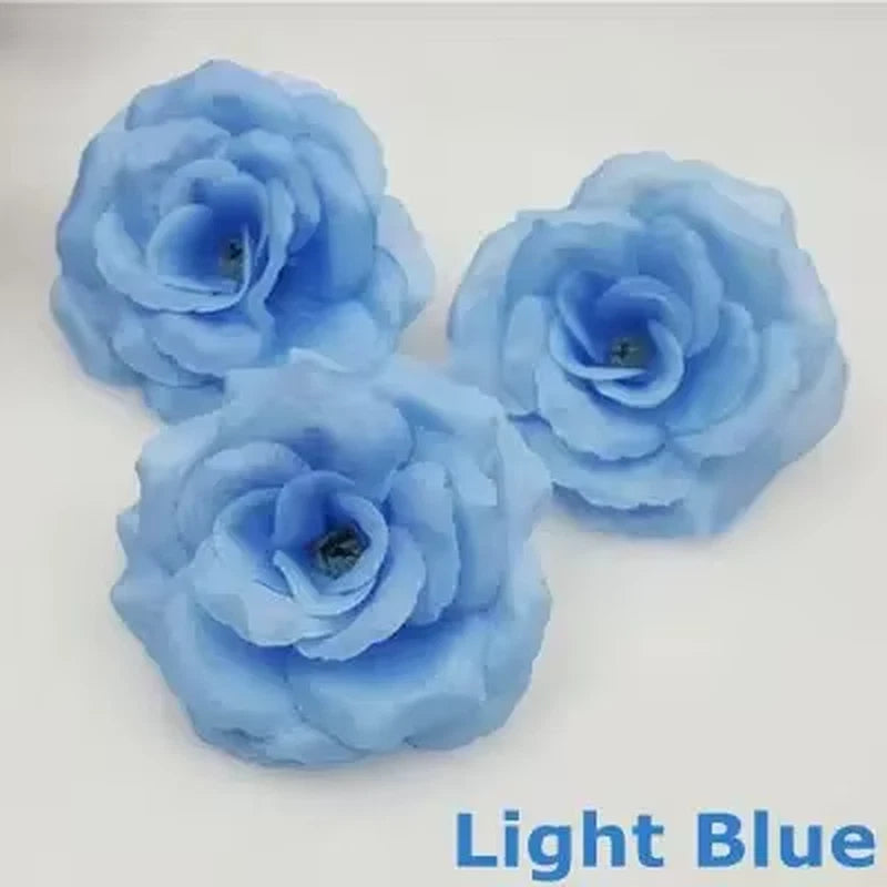 Light blue artificial rose flower heads, set of 3