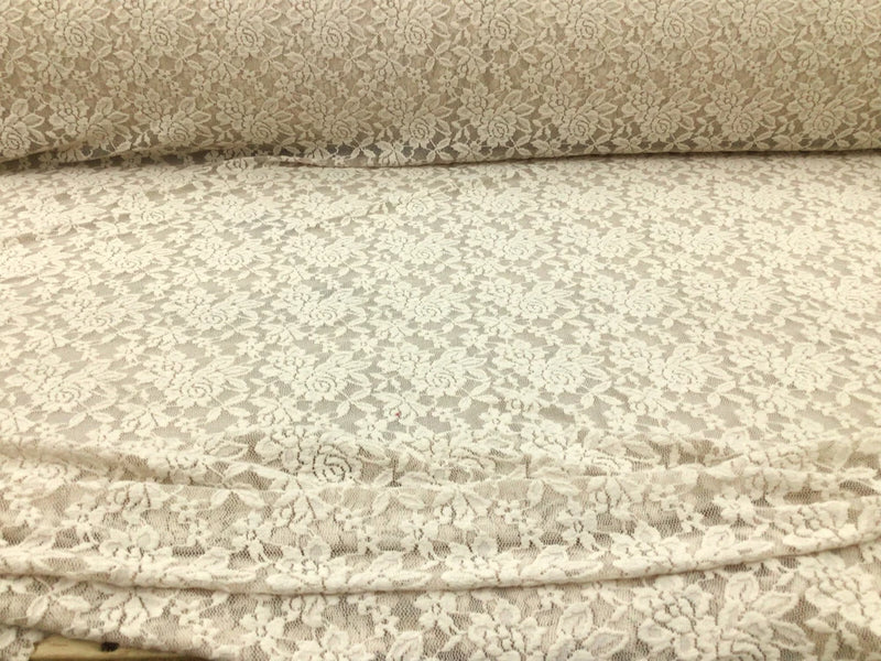 Embroidered Stretch Lace Apparel Fabric Sheer Floral Cream FF313 Flowering Plants