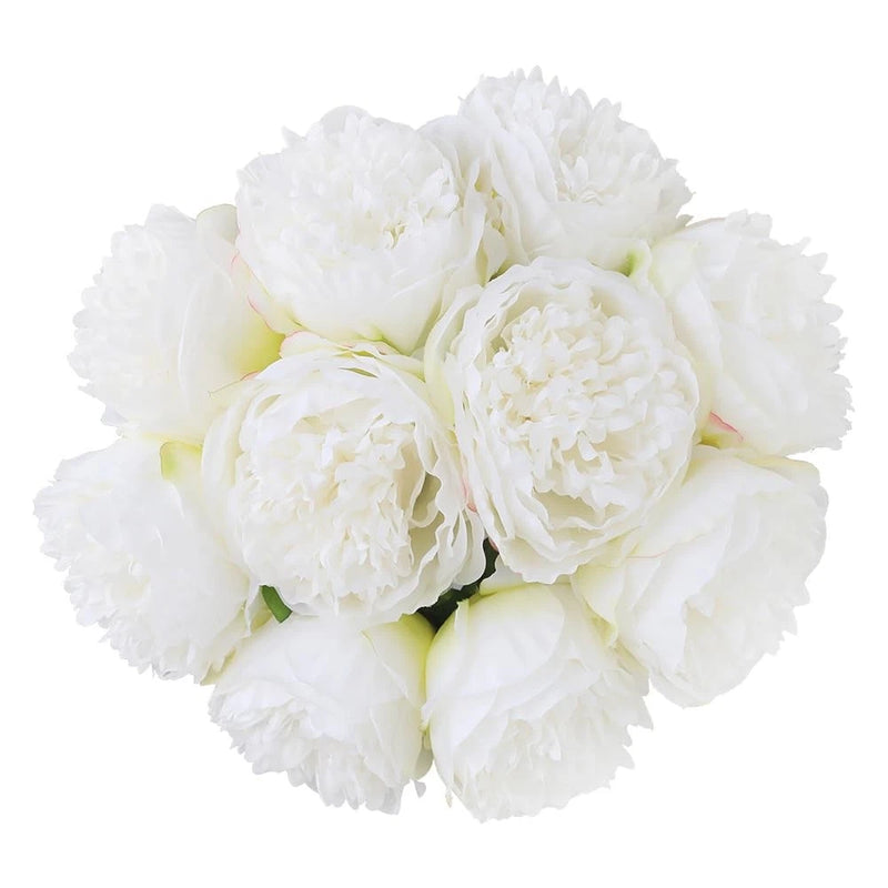 10 PCS White Realistic Artificial Silk Peony Flowers for Home Office Wedding Peony