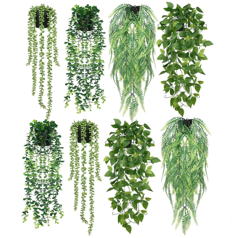 8 Pcs Artificial Hanging Plants Potted Fake Plants Greenery Faux Eucalyptus V... Green Plant