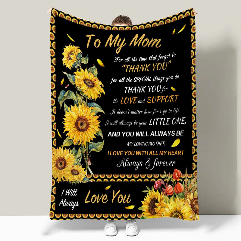 Yellow Floral Sunflower on Black Mothers Day Throw Blanket for Couch Bed Sofa Sunflower