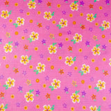Vintage Cotton Plisse, Yellow, Purple & Gold Tossed Flowers on Pink, Per 1/2 Yd Flowering Plants