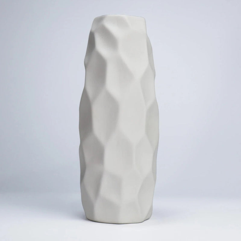 9 Inch White Ceramic Vase Geometric Modern Decoration with Matte Texture Pampas Pampas Grass