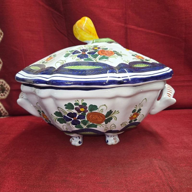 Vtg Majolica Garofano Blue Carnation MENEGATTI Italian Pottery Soup Tureen (103) Carnation
