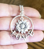 Sunflower Necklace Silver Sunflower Pendant Love Sunflower Jewelry Womens Sunflower
