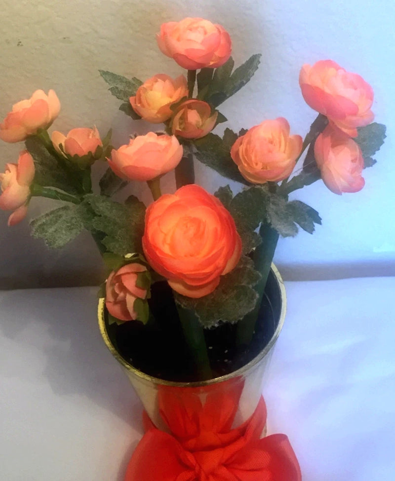 Flower Pen Bouquet - 4 flower pens - Orange Mini Ranunculus, flowerpen Ranunculus