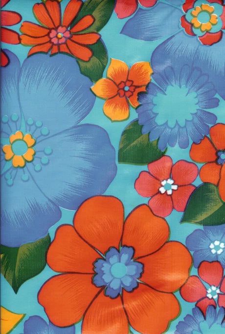 Oilcloth Fabric Tropical London Light Blue Pattern Sold in Yard or Bolt Flowering Plants