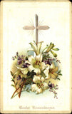 Easter Remembrance ~ cross flowers lilies violets ~ c1910 embossed postcard Lily