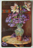 Easter Postcard Lilies Anemones Vase Lily