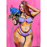ACEO Original Art Woman Portrait Hydrangea Flowers Fat Babe Acrylic klpsketch Hydrangea