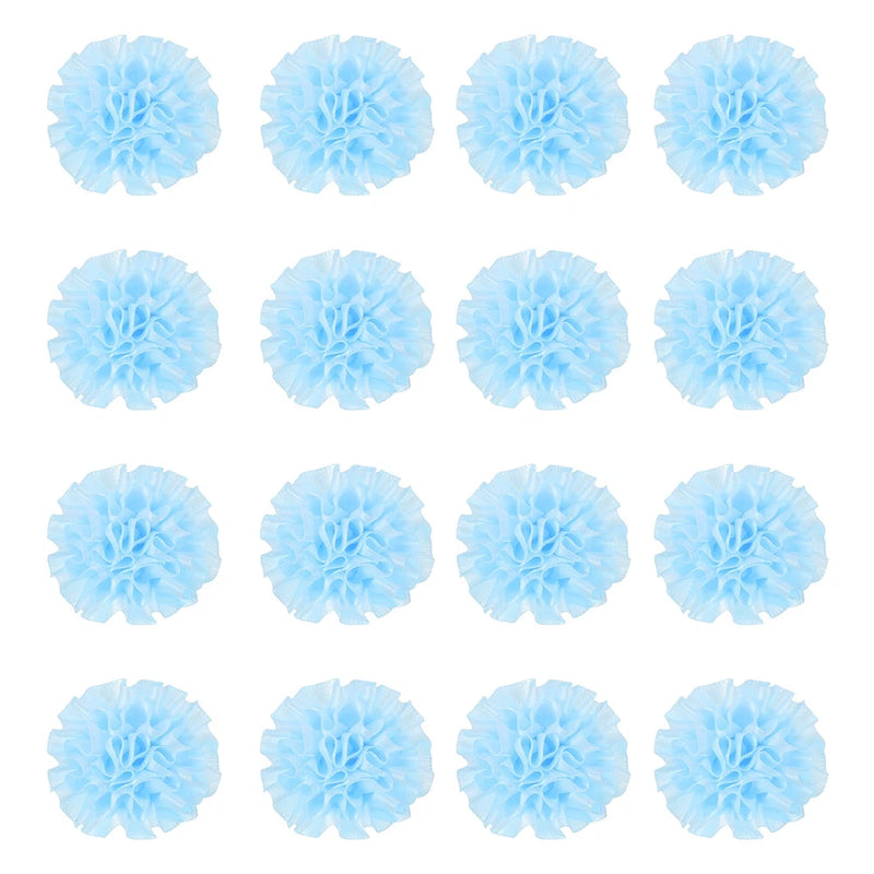 Light blue artificial fabric peony flowers, 2-inch set of 16, clustered arrangement