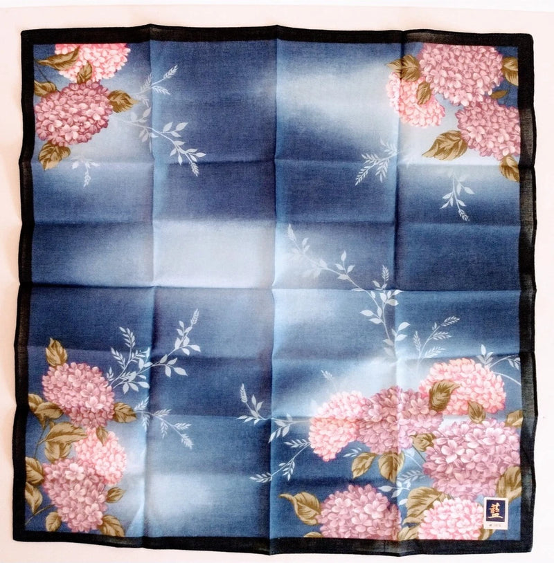 Vintage Bandanna Scarf Blue Pink Hydrangea Flowers White Clouds NWT 17 x 17" Hydrangea
