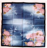 Vintage Bandanna Scarf Blue Pink Hydrangea Flowers White Clouds NWT 17 x 17" Hydrangea